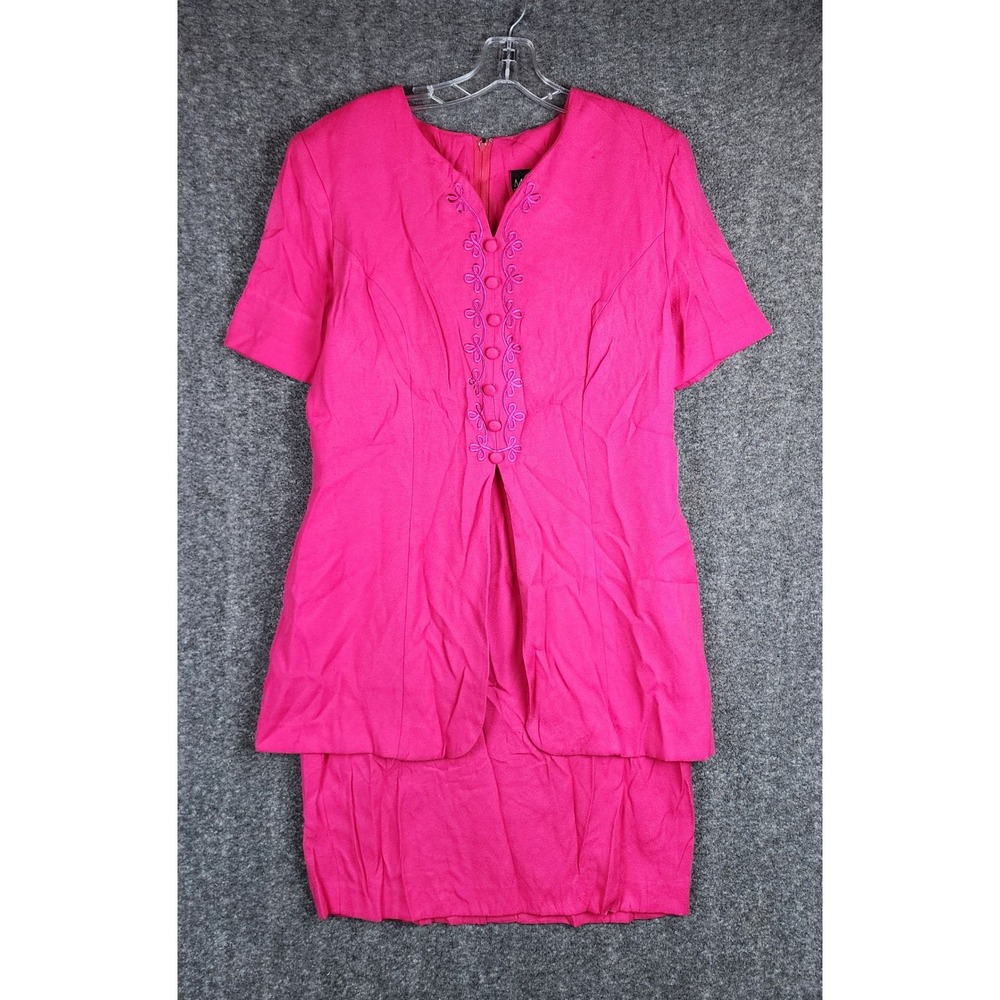 Melissa Harper Dress Womens 18 041459 Pink Embroidered Soutache V-Neck EUC